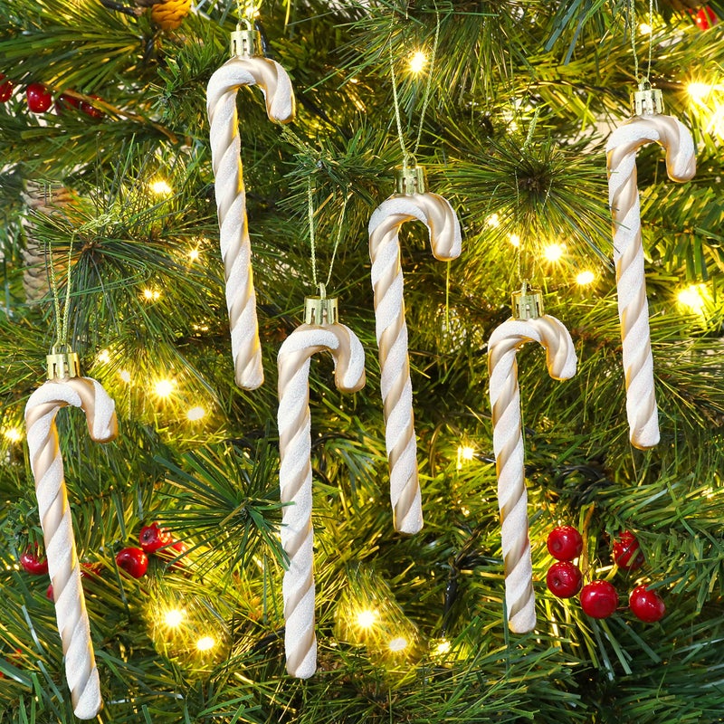 Christmas ConceptsÂ® Pack of 6-13cm Glitter Candy Cane Christmas Tree Decorations/Ornaments (Rose Gold & White) - Image 2